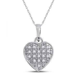 10kt White Gold Womens Round Diamond Heart Pendant 1/20 Cttw