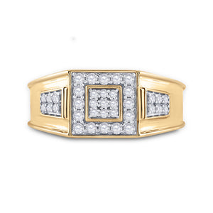 14k Yellow Gold Mens Round Diamond Square Cluster Band Ring 1/2 Cttw