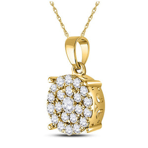 10kt Yellow Gold Womens Round Diamond Cluster Pendant 1 Cttw