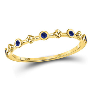 10kt Yellow Gold Womens Round Blue Sapphire Dot Flower Stackable Band Ring 1/12 Cttw