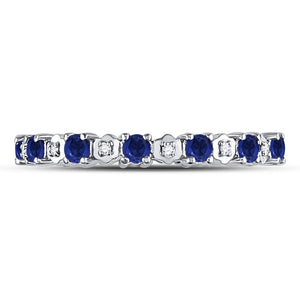 10kt White Gold Womens Round Blue Sapphire Diamond Eternity Band Ring 1 Cttw