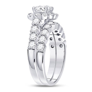 14kt White Gold Round Diamond Bridal Wedding Ring Band Set 2 Cttw