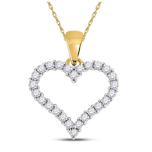 14kt Yellow Gold Womens Round Diamond Outline Heart Pendant 1/4 Cttw