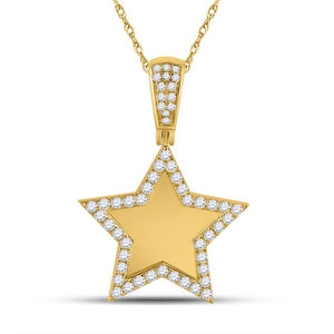 10kt Yellow Gold Mens Round Diamond Picture Memory Star Charm Pendant 7/8 Cttw