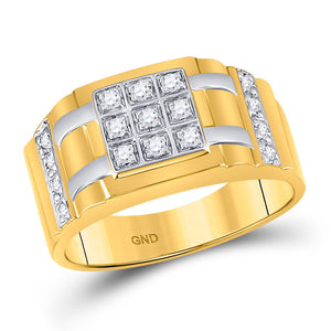 10kt Yellow Gold Mens Round Diamond Square Cluster Ring 1/4 Cttw