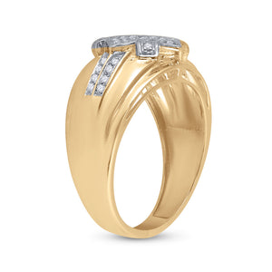 10kt Yellow Gold Mens Round Diamond Offset Square Cluster Ring 1/3 Cttw