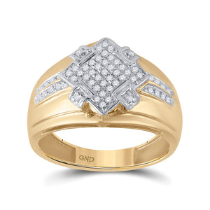 10kt Yellow Gold Mens Round Diamond Offset Square Cluster Ring 1/3 Cttw