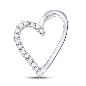 10kt White Gold Womens Round Diamond Heart Pendant 1/10 Cttw