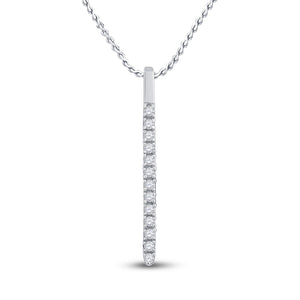 14kt White Gold Womens Round Diamond Bar Pendant 1/10 Cttw