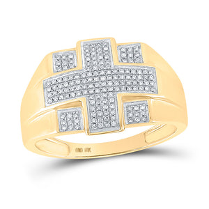 10kt Yellow Gold Mens Round Diamond Cross Ring 1/3 Cttw