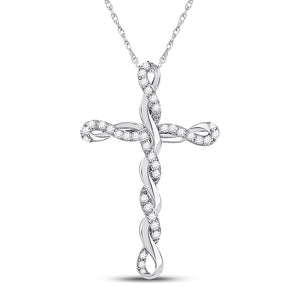 10kt White Gold Womens Round Diamond Twist Cross Pendant 1/4 Cttw