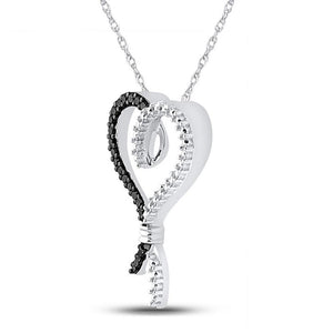 Sterling Silver Womens Round Black Color Enhanced Diamond Heart Pendant 1/8 Cttw