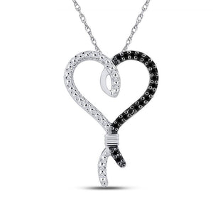 Sterling Silver Womens Round Black Color Enhanced Diamond Heart Pendant 1/8 Cttw