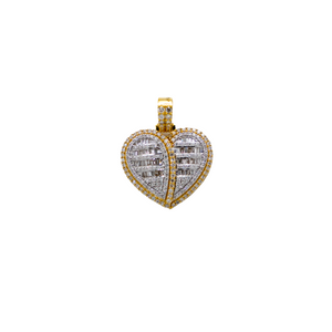 Heart Baguette Diamond Pendant - 10K Gold - Free Hollow Rope Chain